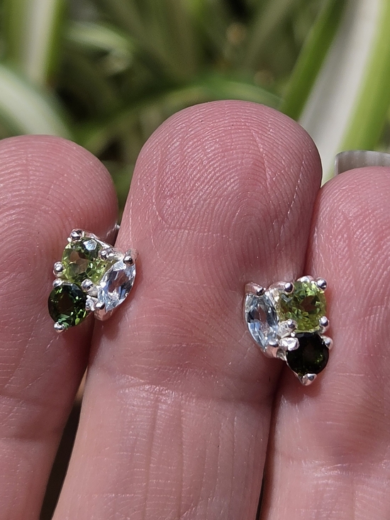 Celestial Kharma Collection by Avelon Jewelry - Blue Topaz Peridot & Crome Diopside Natural Sterling & White Gold Earrings
